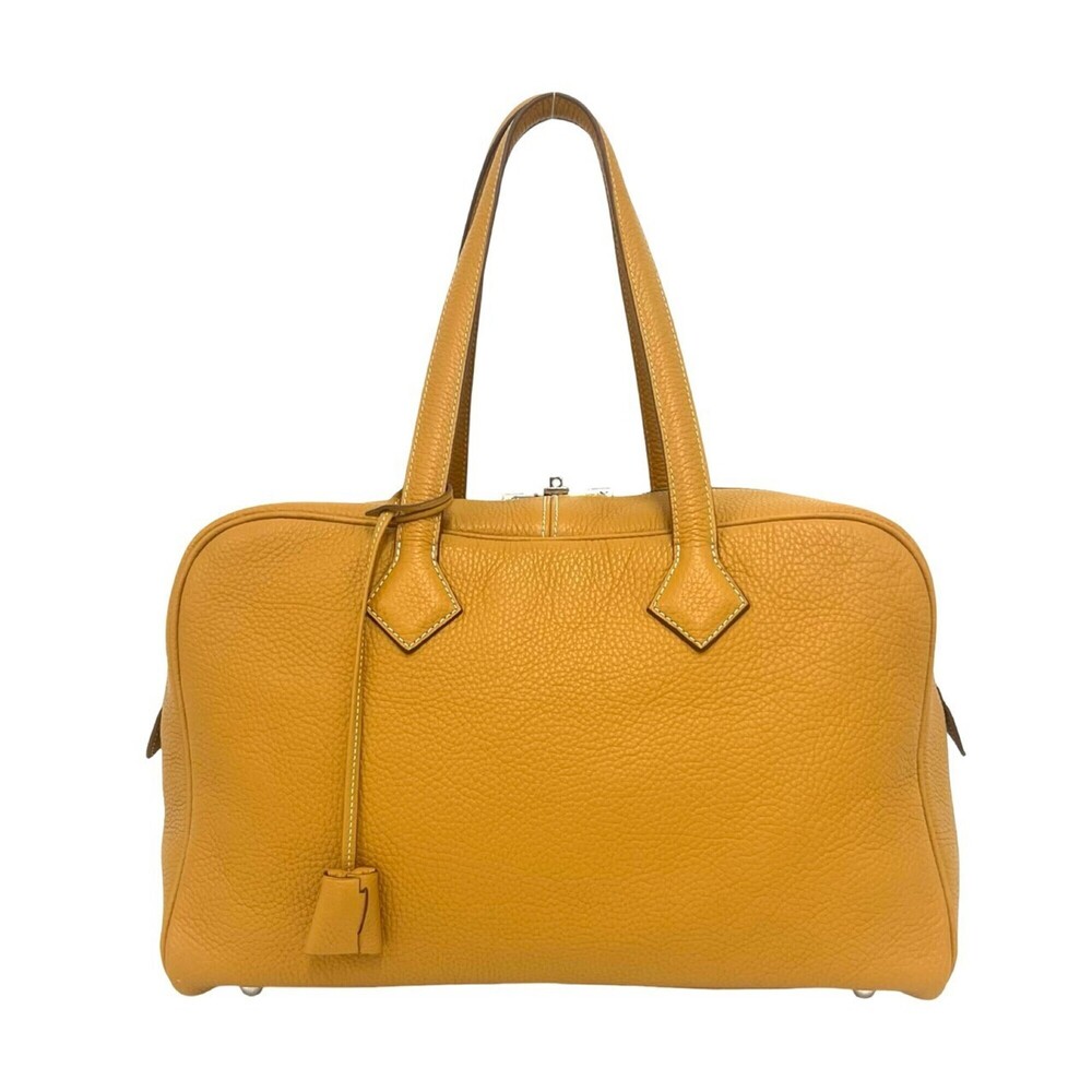 HERMES Victoria 35 Taurillon Clemence Leather Boston Bag Handbag Natural Sabl...